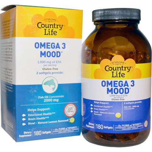 Country Life, Omega 3 Mood, Natural Lemon Flavored, 180 Softgels فوائد