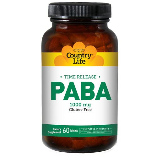 Country Life, PABA, Time Release, 1000 mg, 60 Tablets فوائد