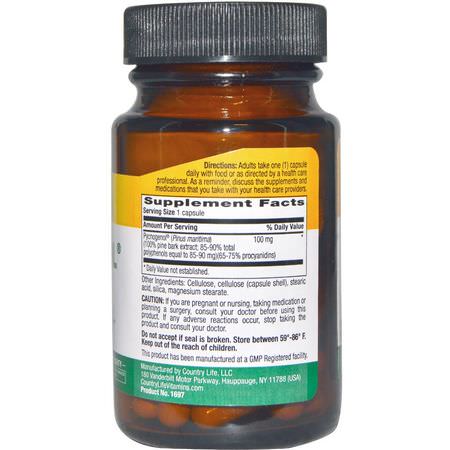 Country Life, Pycnogenol, 100 mg, 30 Veggie Caps:Pycnogenol, Pine Bark Extract