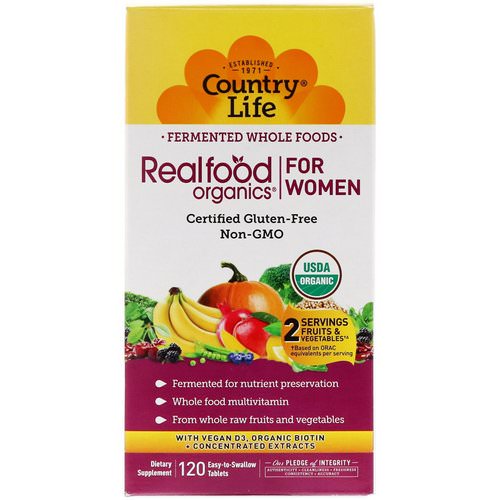 Country Life, RealFood Organics, For Women, 120 Easy to Swallow Tablets فوائد