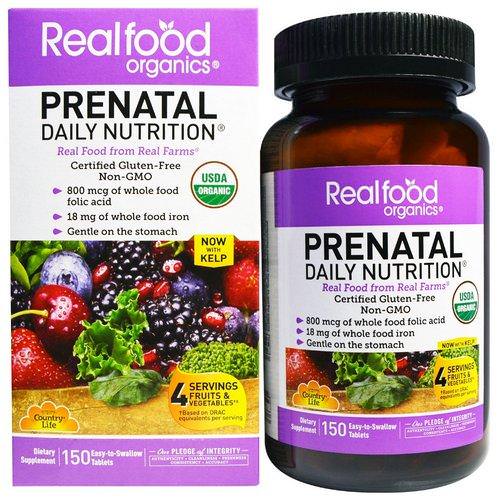 Country Life, Realfood Organics, Prenatal, Daily Nutrition, 150 Tablets فوائد