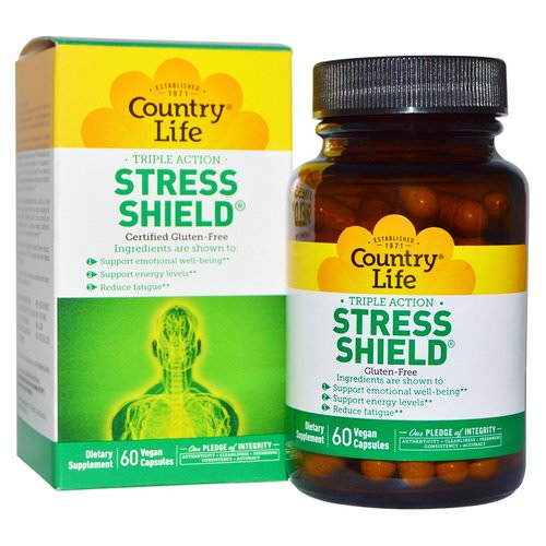 Country Life, Stress Shield, Triple Action, 60 Vegan Caps فوائد