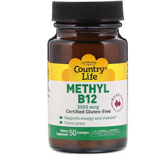 Country Life, Methyl B12, Berry Flavor, 3,000 mcg, 50 Lozenges فوائد