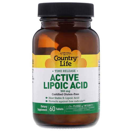Country Life, Time Release, Active Lipoic Acid, 300 mg, 60 Tablets فوائد