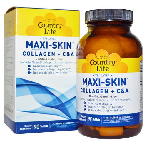 Country Life, Tri Layer Maxi-Skin, Collagen Plus C&A, 90 Tablets فوائد