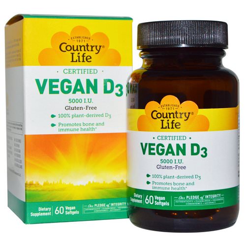 Country Life, Vegan D3, 5000 IU, 60 Vegan Softgels فوائد