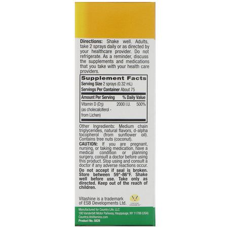 Country Life, Vitamin D3 Spray, Vanilla Bean Flavor, 2,000 I.U. (50 mcg), 150 Ingestible Sprays, 0.81 fl oz (24 ml):D3 Cholecalciferol, فيتامين D