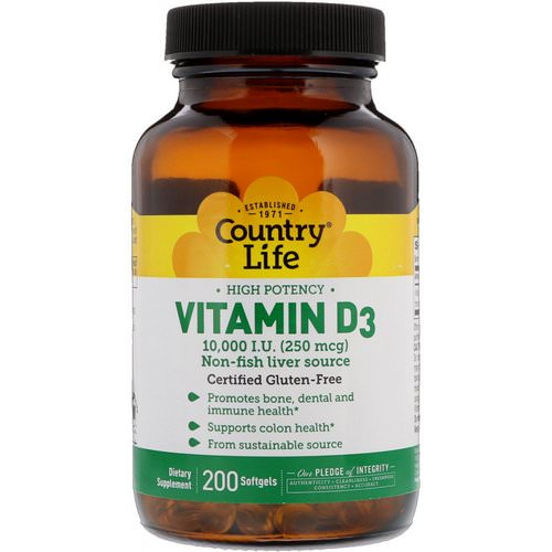 Country Life, Vitamin D3, High Potency, 10,000 I.U, 200 Softgels فوائد