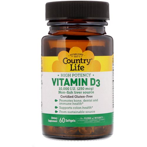Country Life, Vitamin D3, High Potency, 10,000 I.U, 60 Softgels فوائد