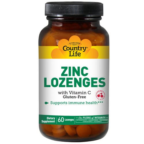 Country Life, Zinc Lozenges, with Vitamin C, Cherry Flavor, 60 Lozenges فوائد