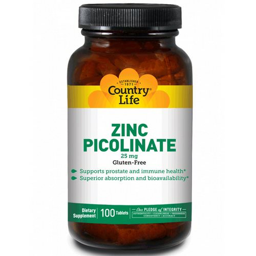 Country Life, Zinc Picolinate, 25 mg, 100 Tablets فوائد