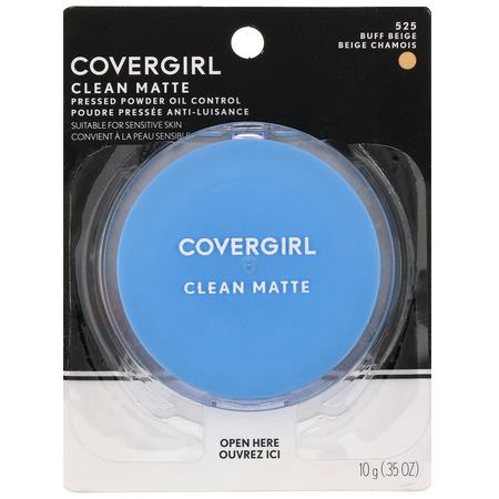 Covergirl, Clean Matte, Pressed Powder, 525 Buff Beige, .35 oz (10 g):رذاذ الإعداد, المسح,ق
