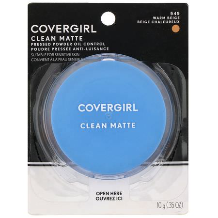 Covergirl, Clean Matte, Pressed Powder, 545 Warm Beige, .35 oz (10 g):رذاذ الإعداد, المسح,ق