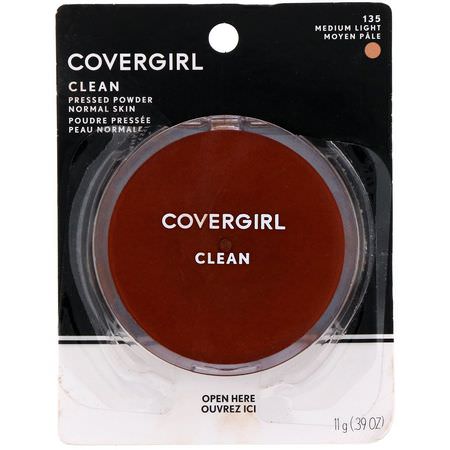 Covergirl, Clean, Pressed Powder Foundation, 135 Medium Light, .39 oz (11 g):رذاذ الإعداد, المسح,ق