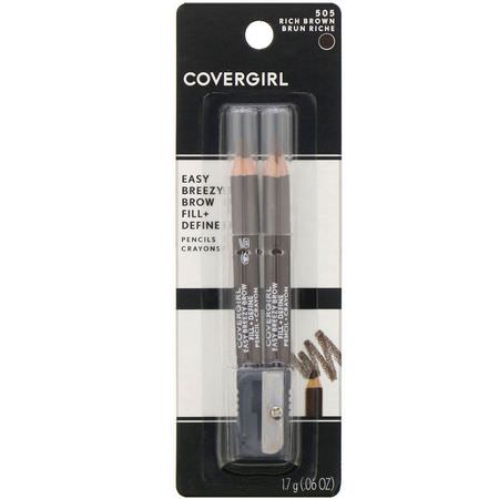 Covergirl, Easy Breezy, Brow Fill + Define Pencil, 505 Rich Brown, 0.06 oz (1.7 g):حاجب العين, عيون