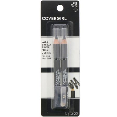 Covergirl, Easy Breezy, Brow Fill + Define Pencils, 500 Black, 0.06 oz (1.7 g):حاجب العين, عيون