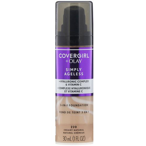 Covergirl, Olay Simply Ageless, 3-in-1 Foundation, 220 Creamy Natural, 1 fl oz (30 ml) فوائد