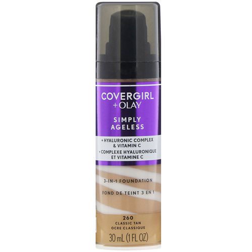 Covergirl, Olay Simply Ageless, 3-in-1 Foundation, 260 Classic Tan, 1 fl oz (30 ml) فوائد