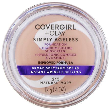 Covergirl, Olay Simply Ageless Foundation, 215 Natural Ivory, .4 oz (12 g):Foundation, وجه