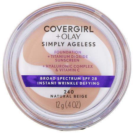 Covergirl, Olay Simply Ageless Foundation, 240 Natural Beige, .4 oz (12 g):Foundation, وجه