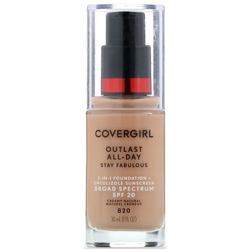 Covergirl, Outlast All-Day Stay Fabulous, 3-in-1 Foundation, 820 Creamy Natural, 1 fl oz (30 ml) فوائد