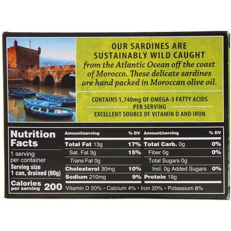 Crown Prince Natural, Skinless & Boneless Sardines, In Pure Olive Oil, 3.75 oz (106 g):السردين, المأك,لات البحرية
