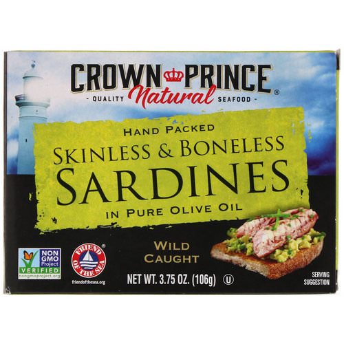 Crown Prince Natural, Skinless & Boneless Sardines, In Pure Olive Oil, 3.75 oz (106 g) فوائد