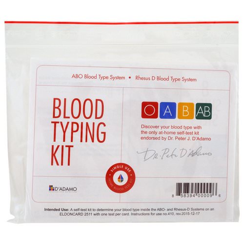 D'adamo, Blood Typing Kit, 1 Easy Self-Testing Kit فوائد