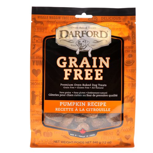 Darford, Grain Free, Premium Oven-Baked Dog Treats, Pumpkin Recipe, 12 oz (340 g) فوائد
