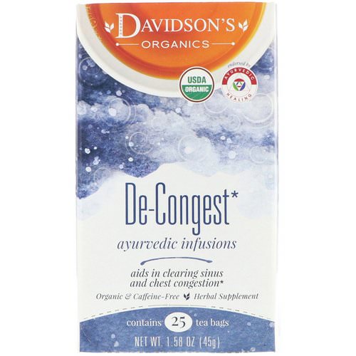 Davidson's Tea, Organic, Ayurvedic Infusions, De-Congest, 25 Tea Bags, 1.58 oz (45 g) فوائد