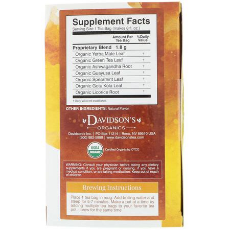 Davidson's Tea, Organic, Ayurvedic Infusions, Energize, 25 Tea Bags, 1.58 oz (45 g):شاي طبي, شاي أعشاب