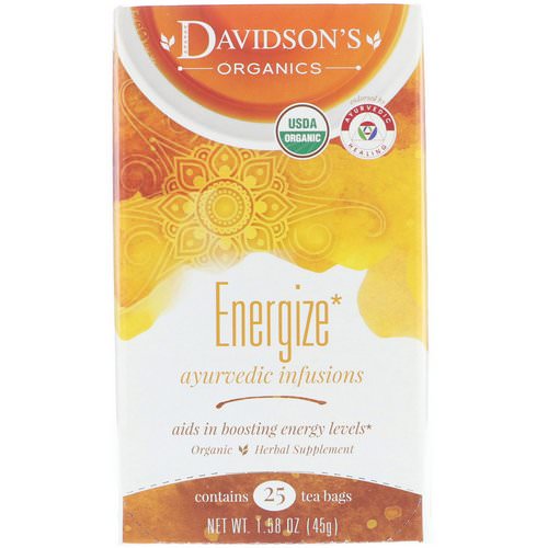 Davidson's Tea, Organic, Ayurvedic Infusions, Energize, 25 Tea Bags, 1.58 oz (45 g) فوائد