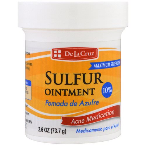 De La Cruz, Sulfur Ointment, Acne Medication, Maximum Strength, 2.6 oz (73.7 g) فوائد