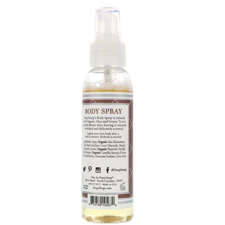 Deep Steep, Body Spray, Vanilla - Coconut, 4 fl oz (118 ml):بخاخ الزيت العطري, العطر