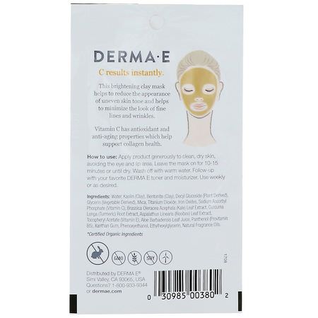 Derma E, Vitamin C Brightening Clay Mask, Turmeric & Kale, 0.35 oz (10 g):أقنعة الطين, القش,ر