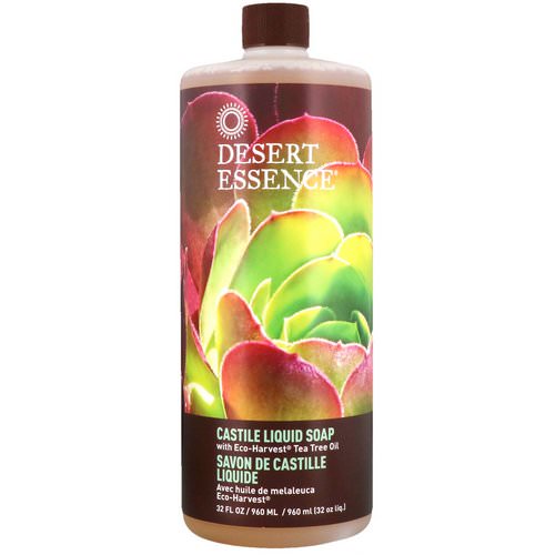 Desert Essence, Castile Liquid Soap with Eco-Harvest Tea Tree Oil, 32 fl oz (960 ml) فوائد