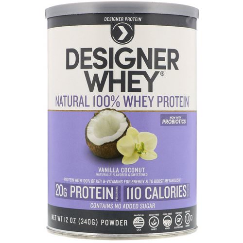 Designer Protein, Designer Whey, Natural 100% Whey Protein, Vanilla Coconut, 12 oz (340 g) فوائد