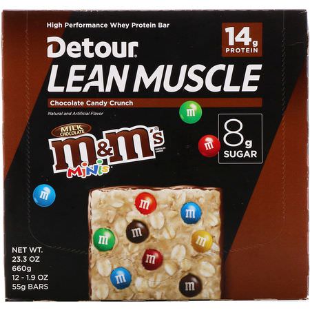 Detour, Lean Muscle Bar, Chocolate Candy Crunch M&M's, 12 Bars, 1.9 oz (55 g):أشرطة بر,تين مصل, أشرطة البر,تين
