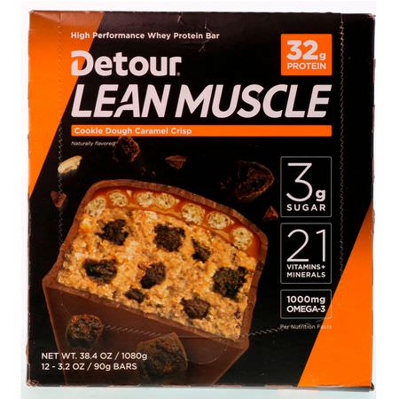 Detour, Lean Muscle Bars, Cookie Dough Caramel Crisp, 12 Bars, 3.2 oz (90 g) Each:أشرطة بر,تين مصل, أشرطة البر,تين