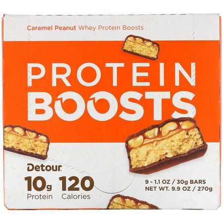 Detour, Protein Boosts Bars, Caramel Peanut, 9 Bars, 1.1 oz (30 g) Each:أشرطة بر,تين مصل, أشرطة البر,تين