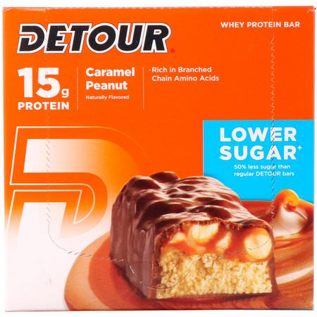Detour, Whey Protein Bar, Caramel Peanut, 9 Bars, 1.5 oz (43 g) Each:أشرطة بر,تين مصل, أشرطة البر,تين