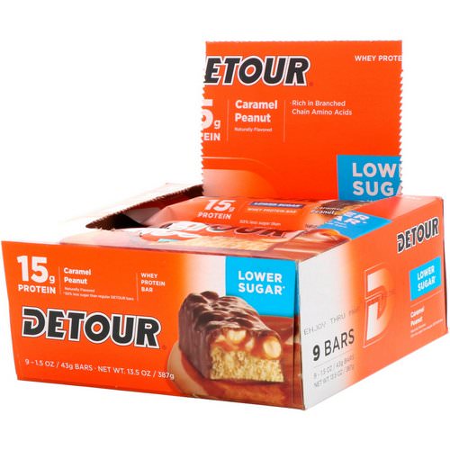 Detour, Whey Protein Bar, Caramel Peanut, 9 Bars, 1.5 oz (43 g) Each فوائد