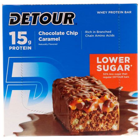 Detour, Whey Protein Bar, Chocolate Chip Caramel, 9 Bars, 1.5 oz (43 g) Each:أشرطة بر,تين مصل, أشرطة البر,تين