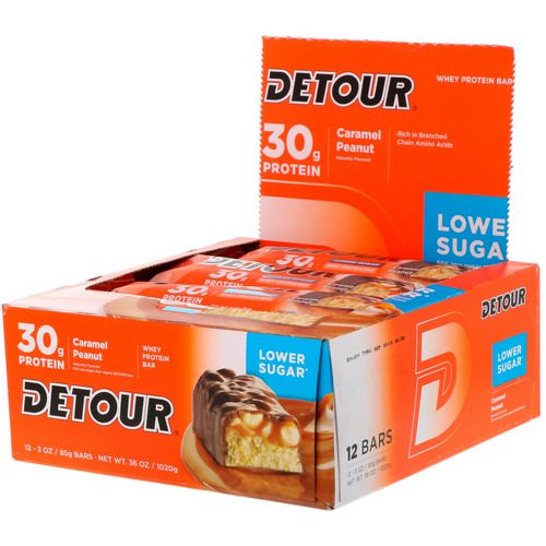 Detour, Whey Protein Bars, Caramel Peanut, 12 Bars, 3 oz (85 g) Each فوائد