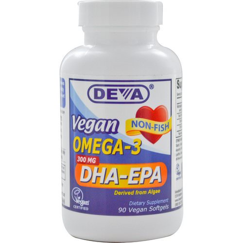 Deva, Vegan, Omega-3, DHA-EPA, 300 mg, 90 Vegan Softgels فوائد