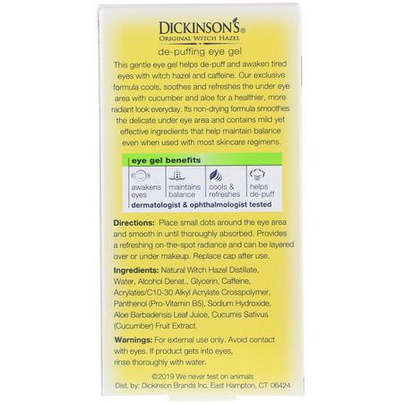 Dickinson Brands, De-Puffing Eye Gel, Original Witch Hazel, 0.5 fl oz (15 ml):Witch Hazel, Serums