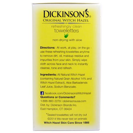 Dickinson Brands, Original Witch Hazel On the Go, Refreshingly Clean Towelettes, 20 Per Carton, 5