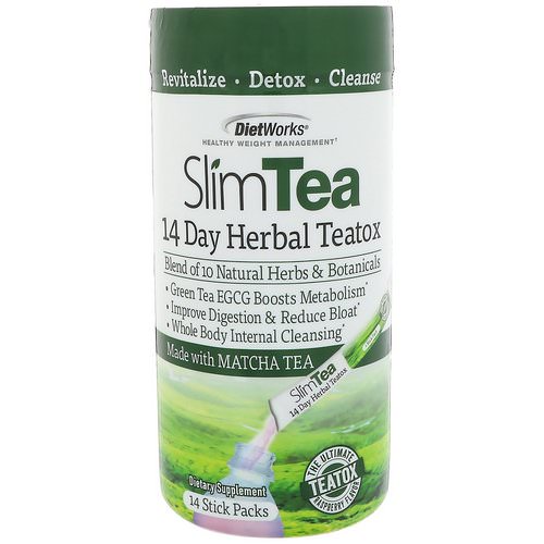 DietWorks, Slim Tea, 14 Day Herbal Teatox, Matcha Tea, Raspberry Flavor, 14 Stick Packs فوائد