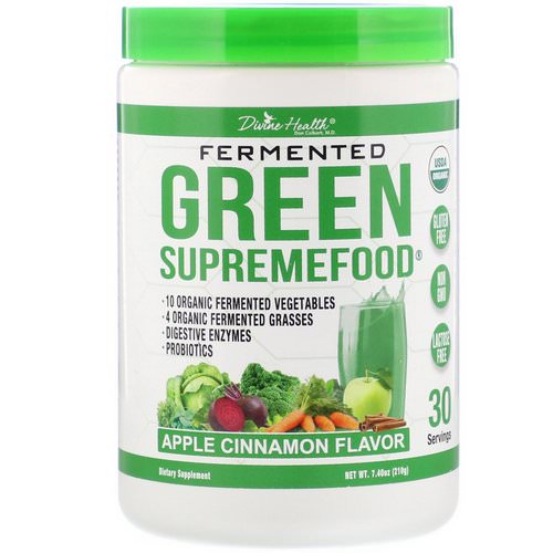 Divine Health, Fermented Green Supremefood, Apple Cinnamon, 7.40 oz (210 g) فوائد
