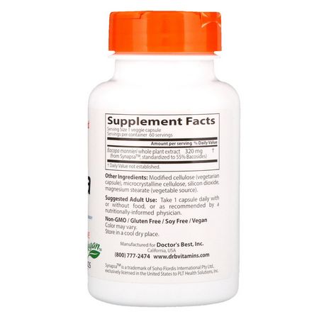 Doctor's Best, Bacopa With Synapsa, 320 mg, 60 Veggie Caps:Bacopa, Adaptogens